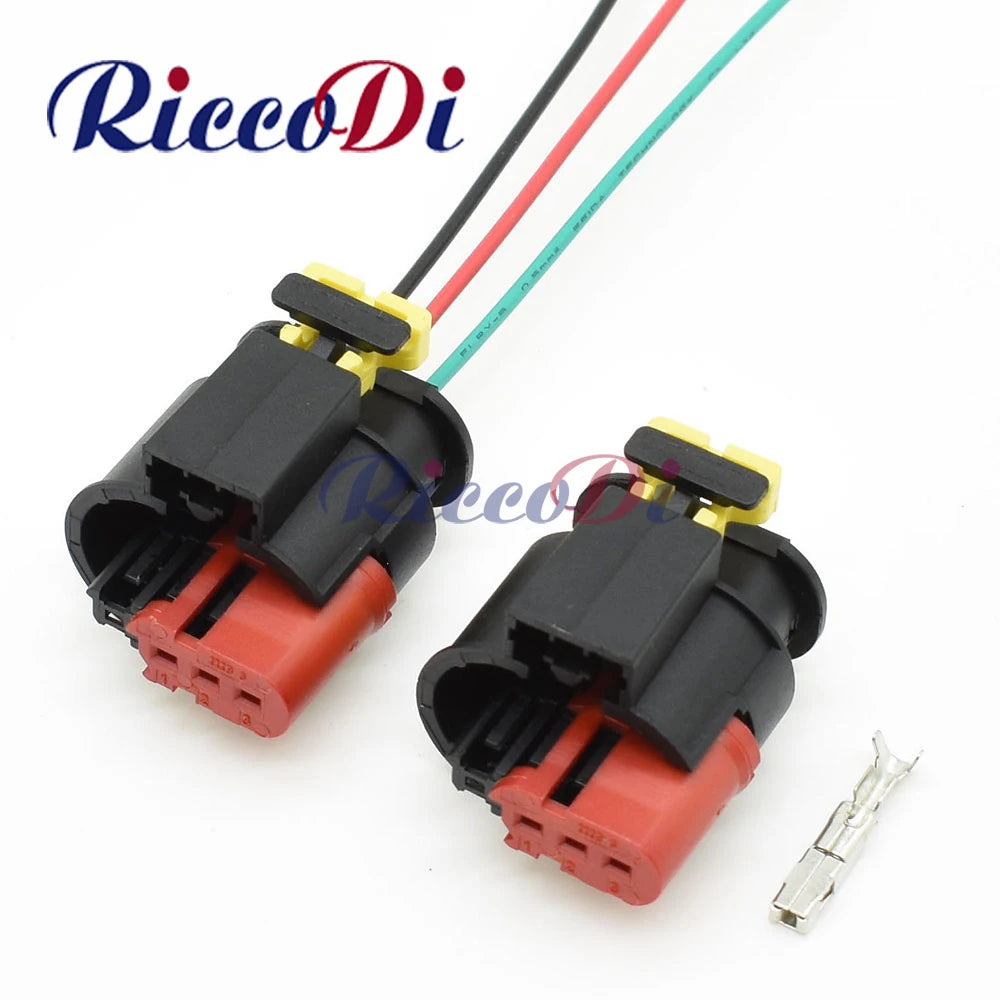 3-Pin sealed fuel diesel injector ignition coil plug showing wire harness connector and terminals