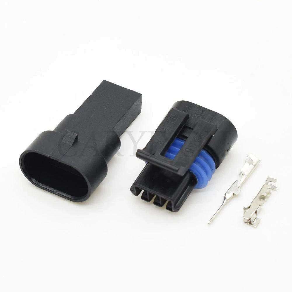 3-Pin GM map sensor connector installed in vehicle wiring harness showing proper connection