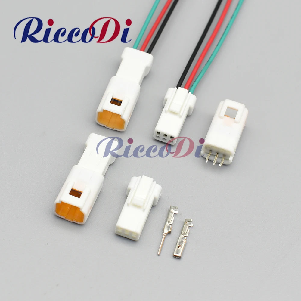 3 pin auto rearview mirror connector showing male and female plug with wiring interface