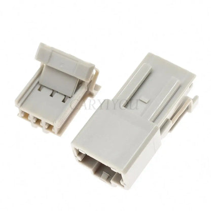 Rear view of gray waterproof 3-pin connector highlighting car wire harness attachment
