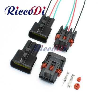 3-Pin sealed plastic wiring harness auto connector showing male and female socket plug with terminals