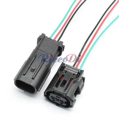 Rear view of 3-pin Toyota Lexus camshaft sensor connector highlighting pigtail harness wiring