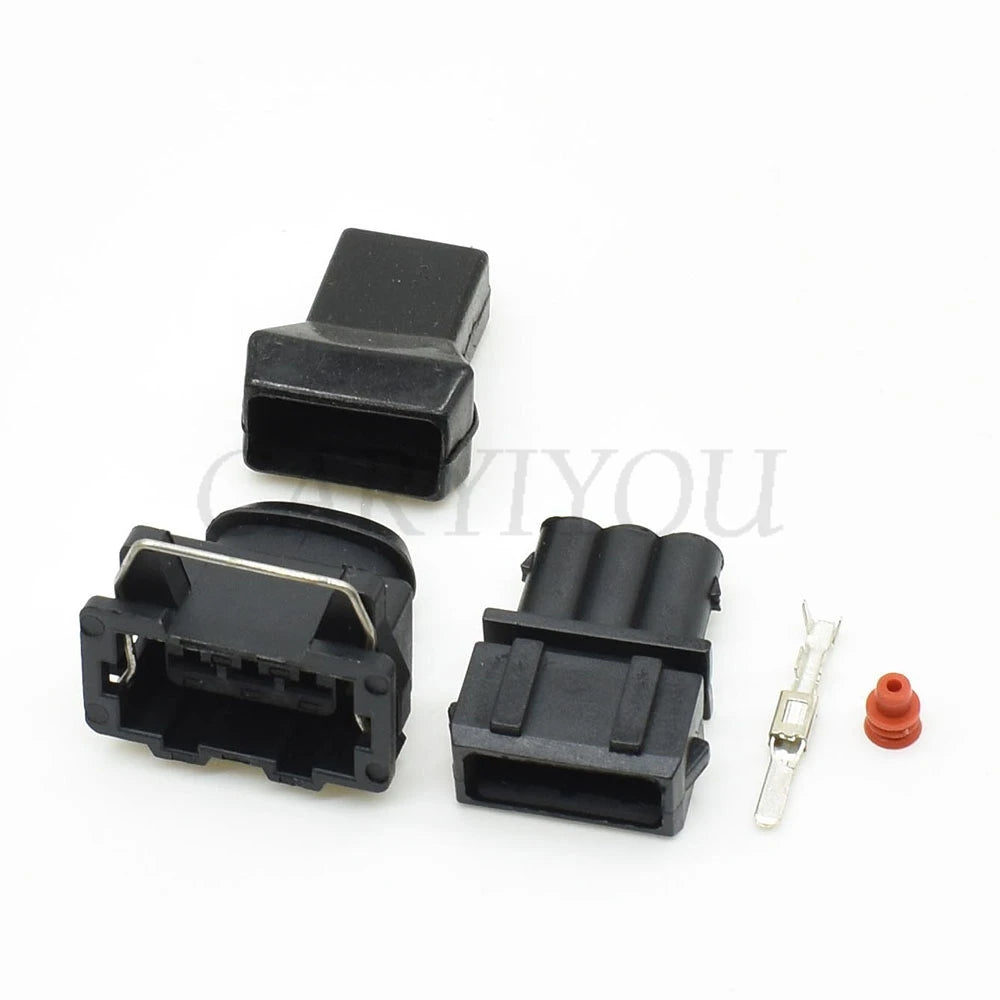 3-Pin automotive wiring harness connector 357972763 installed in VW vehicle showing secure plug connection