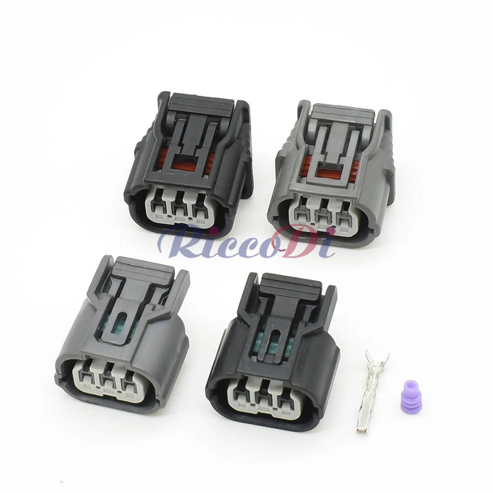 Rear view of 3-pin waterproof automotive connector 6189-7037 HX 040 highlighting wire insertion points