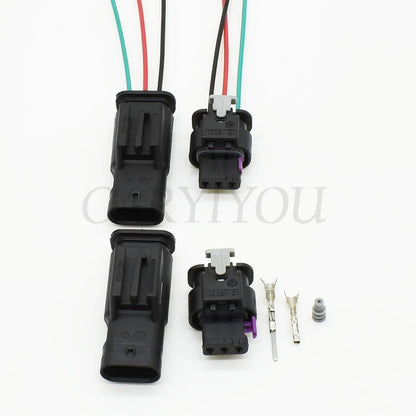 Rear view of 3-pin electronic automotive waterproof connector 1718653-1 4F0973703A 4F0973703 highlighting wiring connections