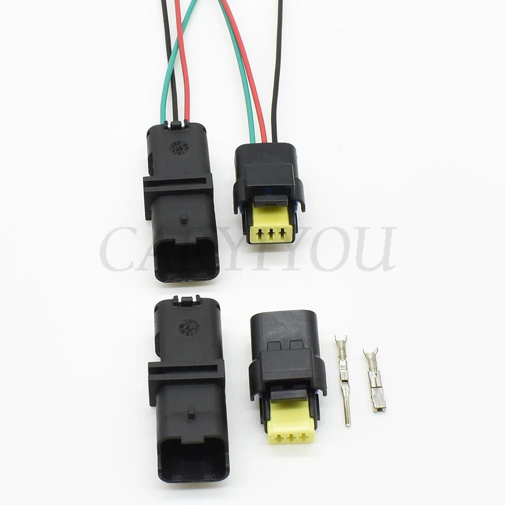 Rear view of 3-pin automotive wire connector socket 211PL032S0049 211PC032S0049 highlighting wiring connections