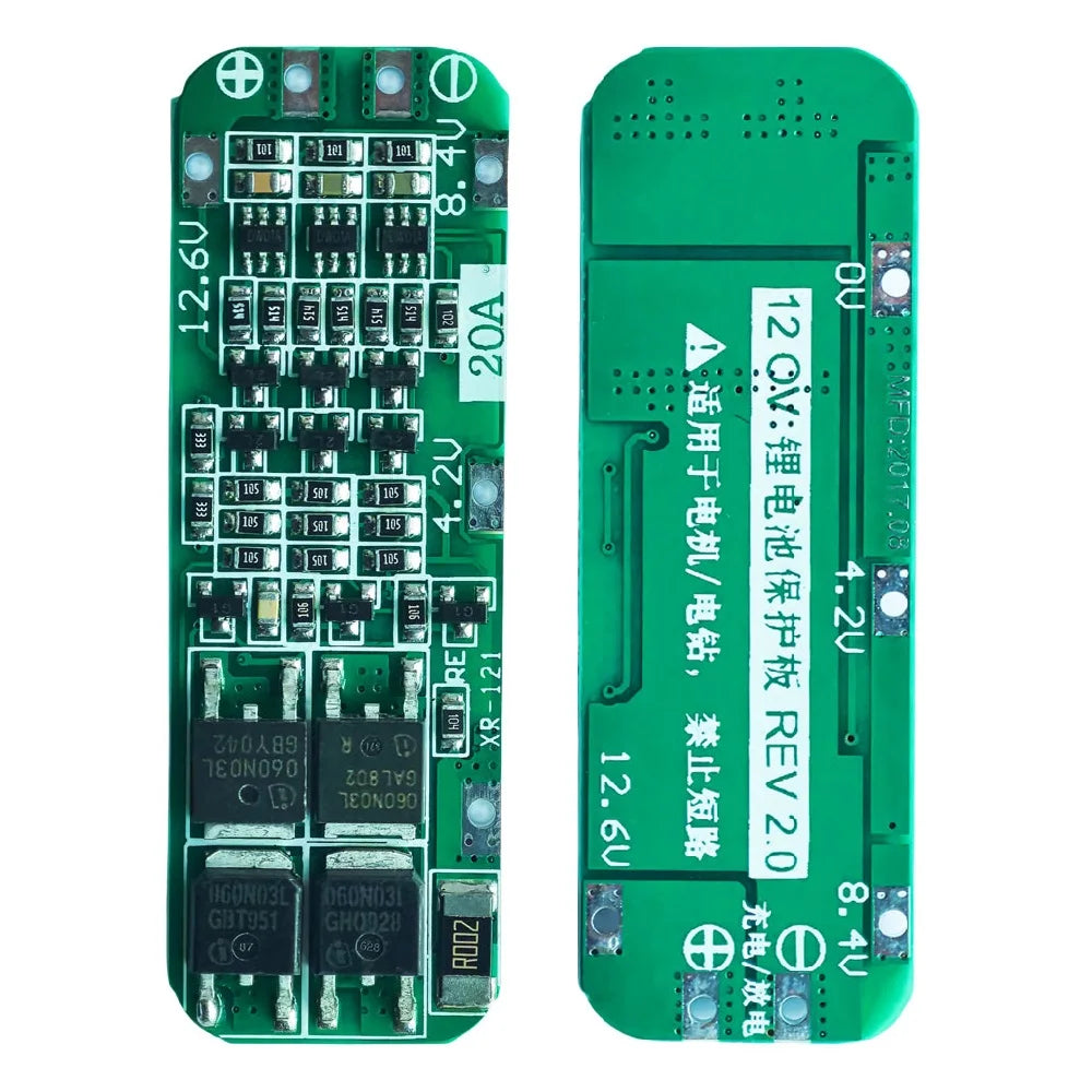 3S 20A lithium battery BMS protection board for 18650 Li-ion cells, 3.6V-12.6V, suitable for drill motors and DIY battery projects