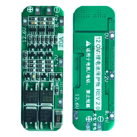 3S 20A lithium battery BMS protection board for 18650 Li-ion cells, 3.6V-12.6V, suitable for drill motors and DIY battery projects
