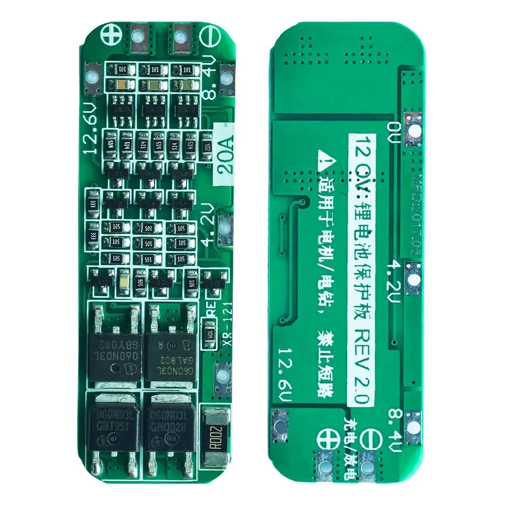 3S 20A lithium battery BMS protection board for 18650 Li-ion cells, 3.6V-12.6V, suitable for drill motors and DIY battery projects