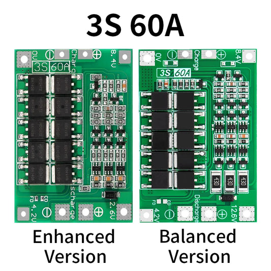 3S Li-Ion battery BMS protection board, 60A enhanced balanced module for DIY battery packs and power tools, ensuring safety and balance