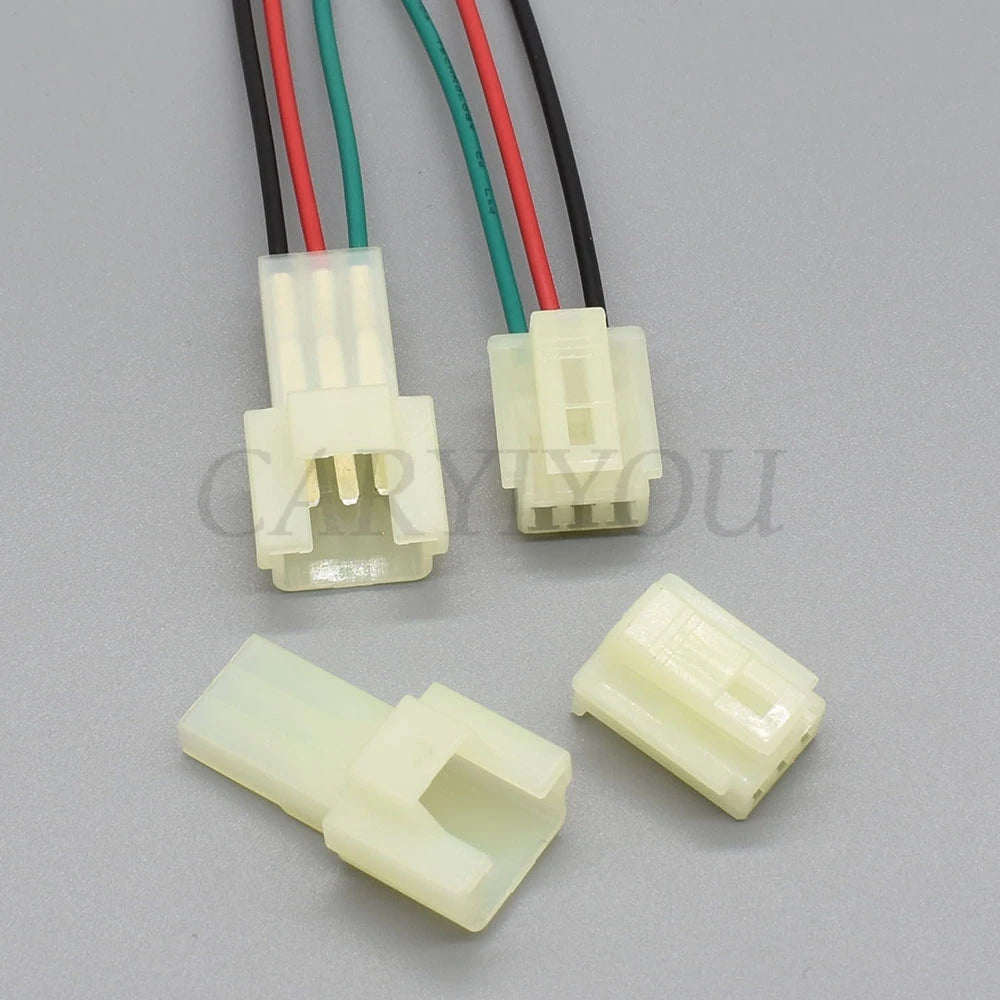 Detailed view of unsealed plastic housing for 3-way AC assembly automotive cable connector