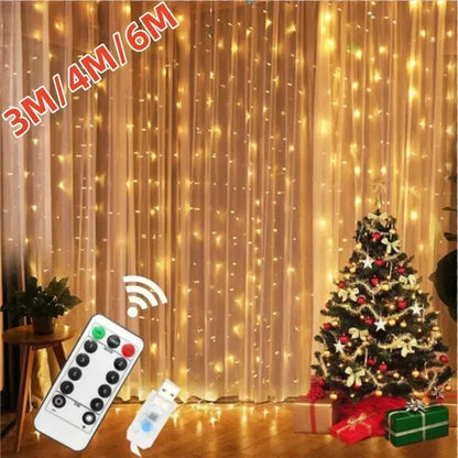 3x3M LED curtain garland for window decoration, USB powered, remote controlled, festive lighting