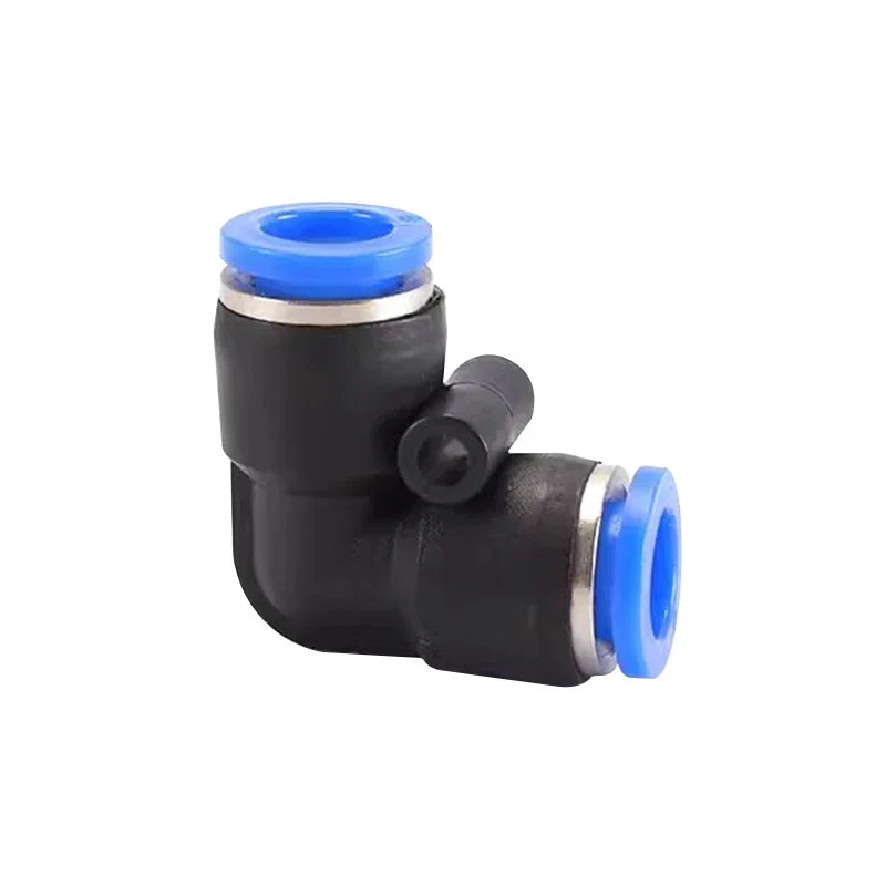PV elbow pneumatic quick fitting showing internal push-to-connect structure for 4/6/8/10/12mm tubing