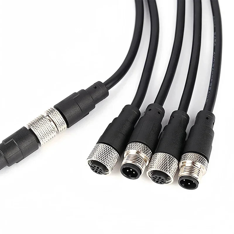 2m M12 sensor cable, 4/5/8/12 pin options, male and female connectors, waterproof and injection molded for automation