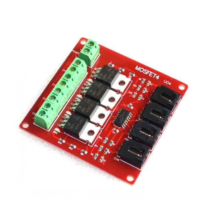 4-channel IRF540 MOSFET switch module V4.0 with button control, suitable for high-current load switching, DIY electronics, and automation projects