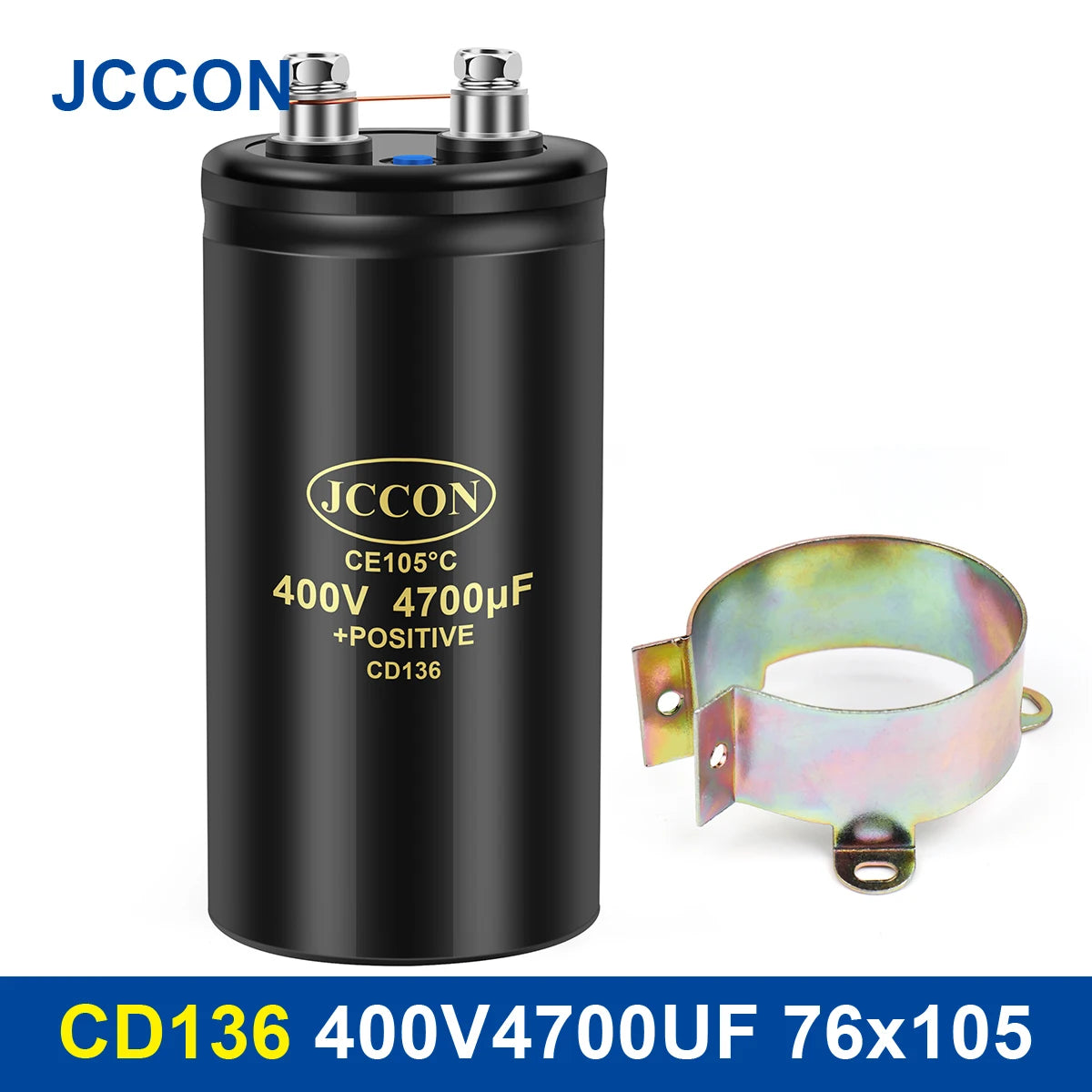 400V 4700µF CD136 bolt electrolytic capacitor 76x105mm, high temperature 105℃, with bracket, suitable for industrial and electronic applications
