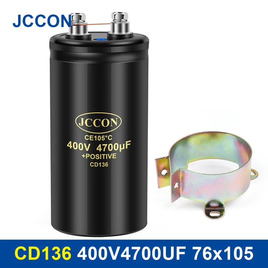 400V 4700µF CD136 bolt electrolytic capacitor 76x105mm, high temperature 105℃, with bracket, suitable for industrial and electronic applications