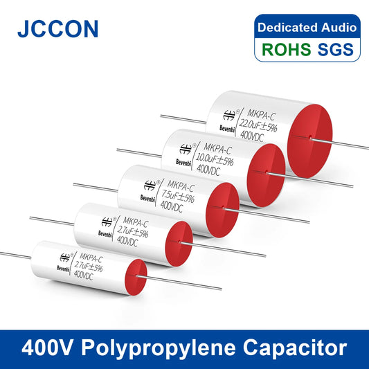 400V MKP metallized polypropylene film audio capacitor, 0.68µF-20µF, ideal for HiFi frequency divider and audiophile applications