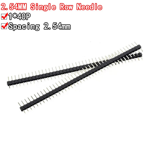 40-pin 2.54mm single row male pin header connector strip, breakable design, ideal for PCB connections and DIY electronics projects