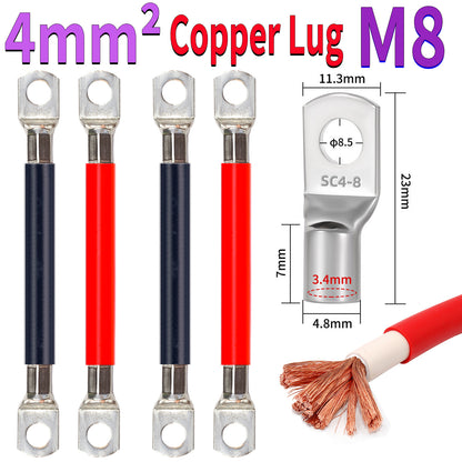 4mm² pure copper cable with M8 ring terminal SC4-8, crimped copper lug wire for power and grounding applications