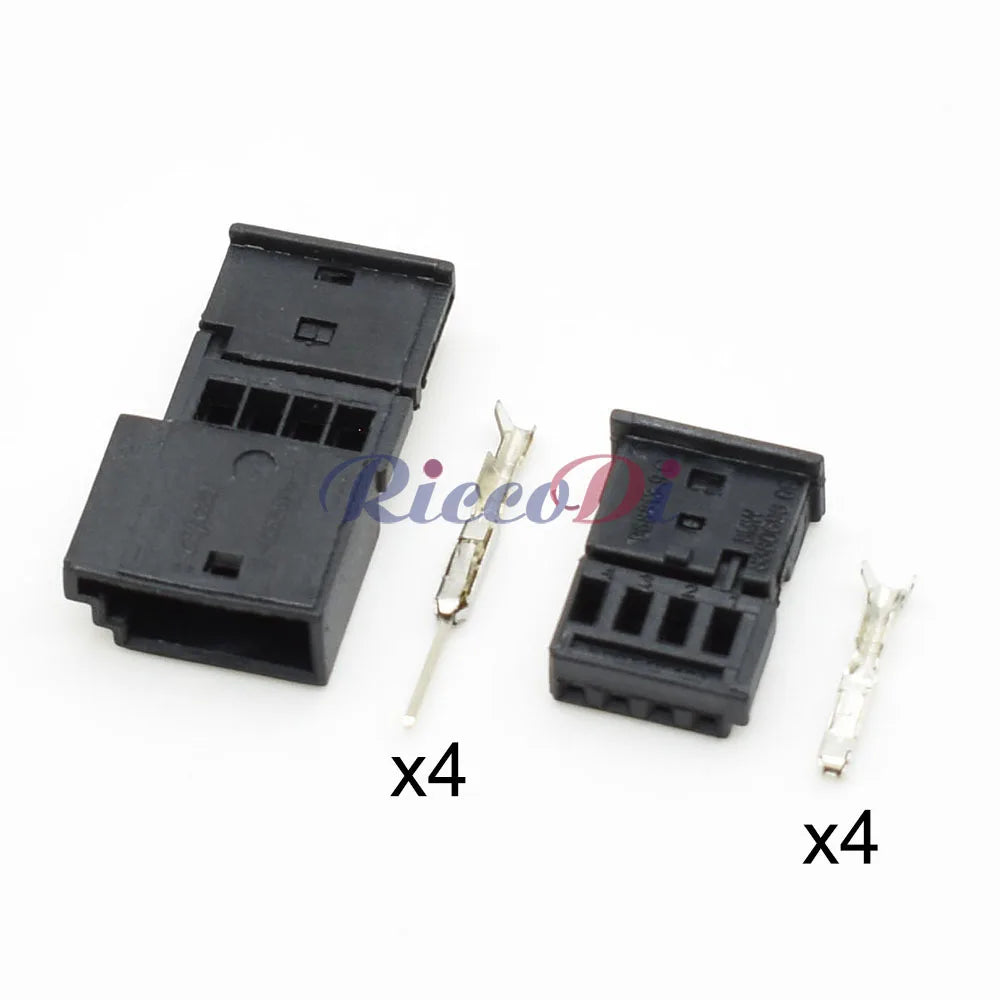 Close-up of 4 Pin automotive connector terminals for car ambient and door light wire harness plug 968813-9 838069609 0-1452576-1 968813-1