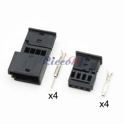 Close-up of 4 Pin automotive connector terminals for car ambient and door light wire harness plug 968813-9 838069609 0-1452576-1 968813-1