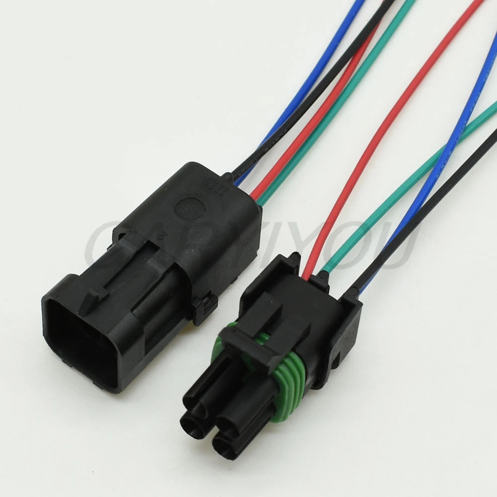 Close-up view of 4 Pin Way Weatherpack plug terminals 12015798 12015024 for automotive truck waterproof wire harness 18-14 GA