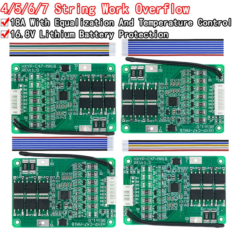4S-7S 18650 Li-ion lithium battery BMS protection board with balance, 16.8V-21V, 20A, ideal for battery packs, DIY battery projects, and rechargeable power systems
