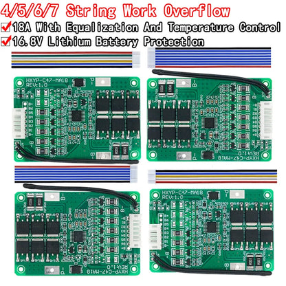 4S-7S 18650 Li-ion lithium battery BMS protection board with balance, 16.8V-21V, 20A, ideal for battery packs, DIY battery projects, and rechargeable power systems