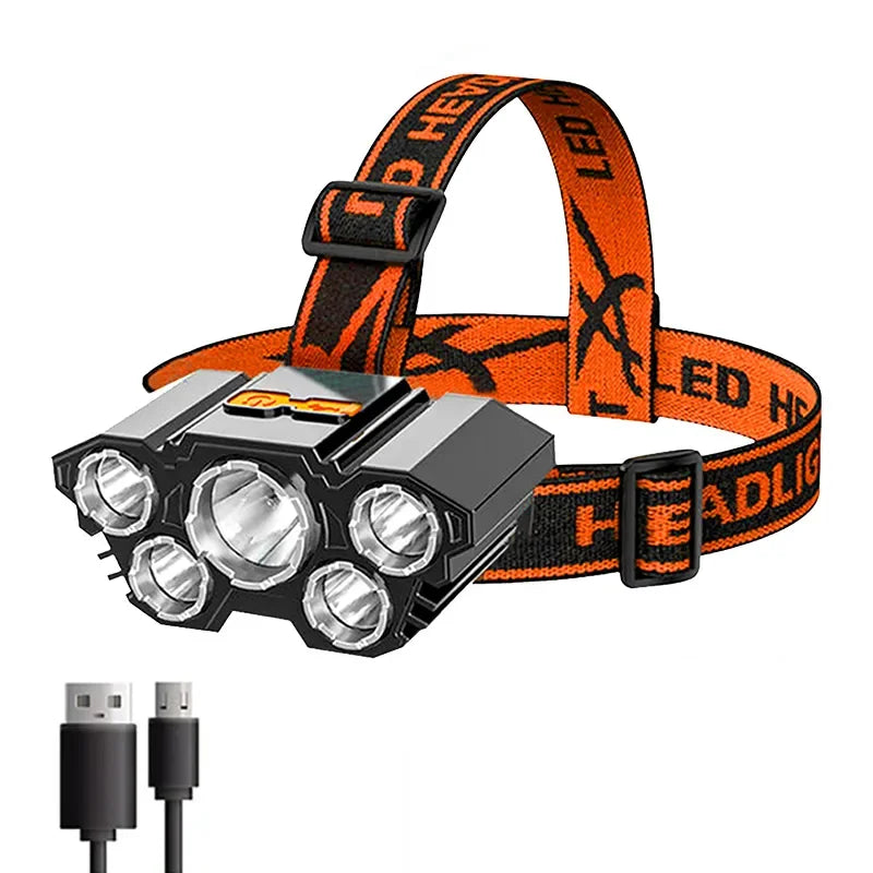 5 LED rechargeable headlamp with strong light