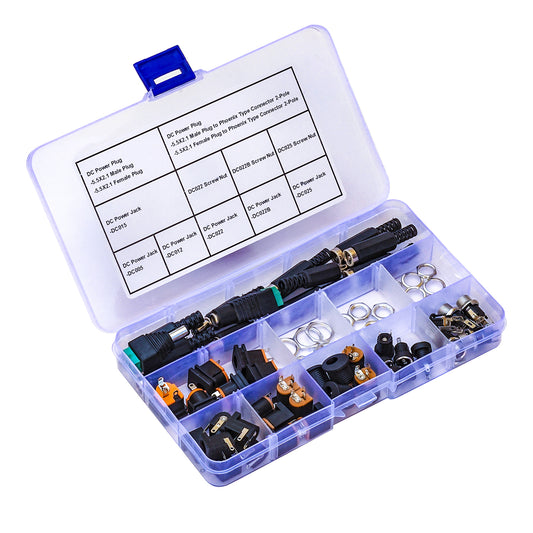 Complete kit of 5.5 x 2.1mm DC power jack socket with male plug and female panel mount connector
