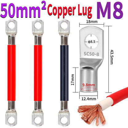 50mm² copper ring lug power cable with M50 terminal and M8 hole for battery and inverter systems