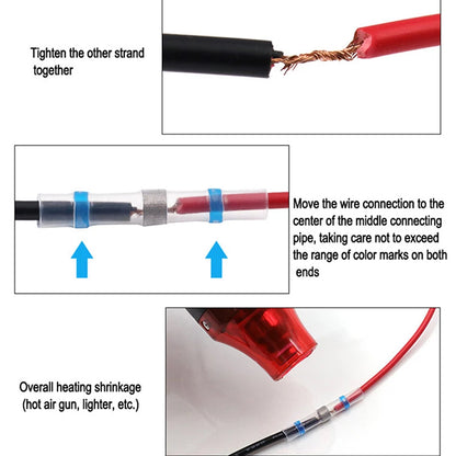 Set of 50 shrinkage solder sleeve heat shrink tube connectors, ideal for wire splice and electrical insulation