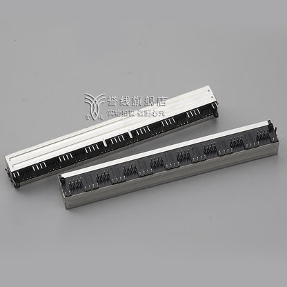 8-Port Stacked RJ45 Connector — 1×8 Gang PCB Mount Modular Jack | THT Through-Hole | Shielded Metal Housing | 127mm