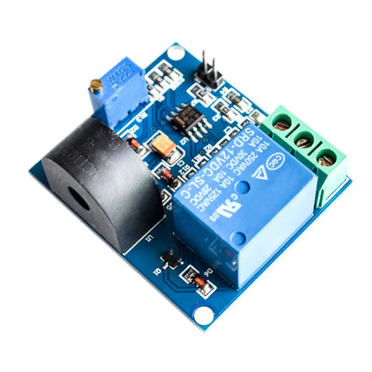 5A AC overcurrent protection sensor module with 12V relay, designed for circuit overload protection and DIY electronics projects