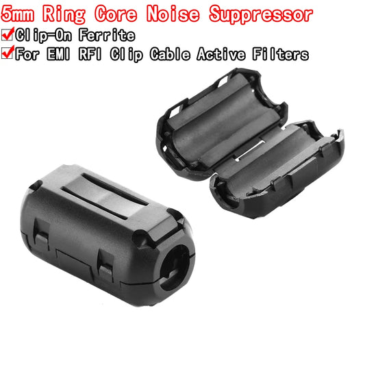 5mm clip-on ferrite ring core noise suppressor for EMI and RFI interference filtering on cables and active components