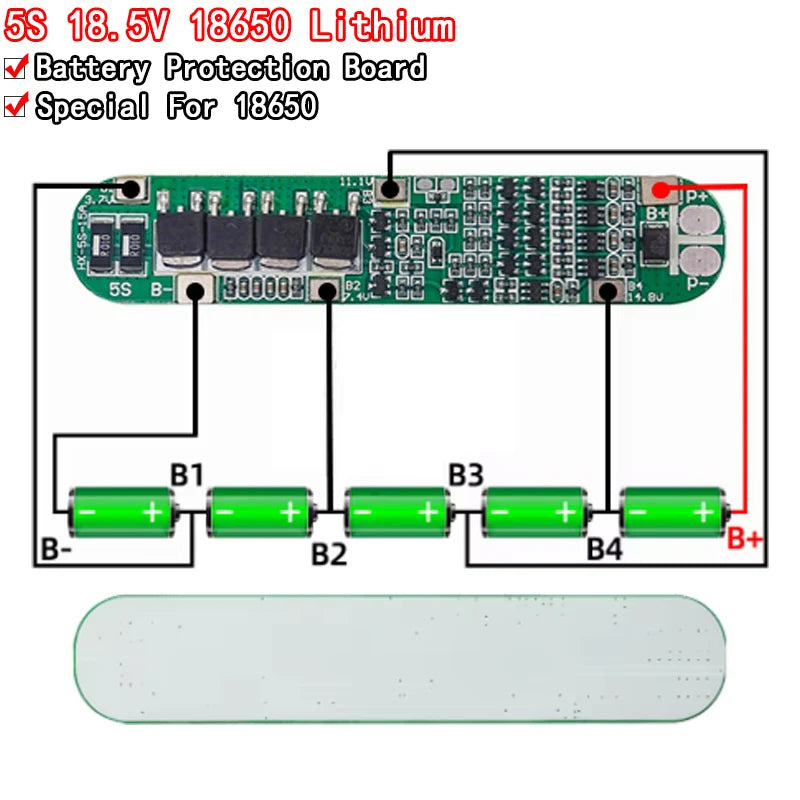 5S 18.5V–21V 15A BMS lithium battery protection board for 18650 cells, anti-overcharge and over-discharge for solar lighting and Li-ion applications