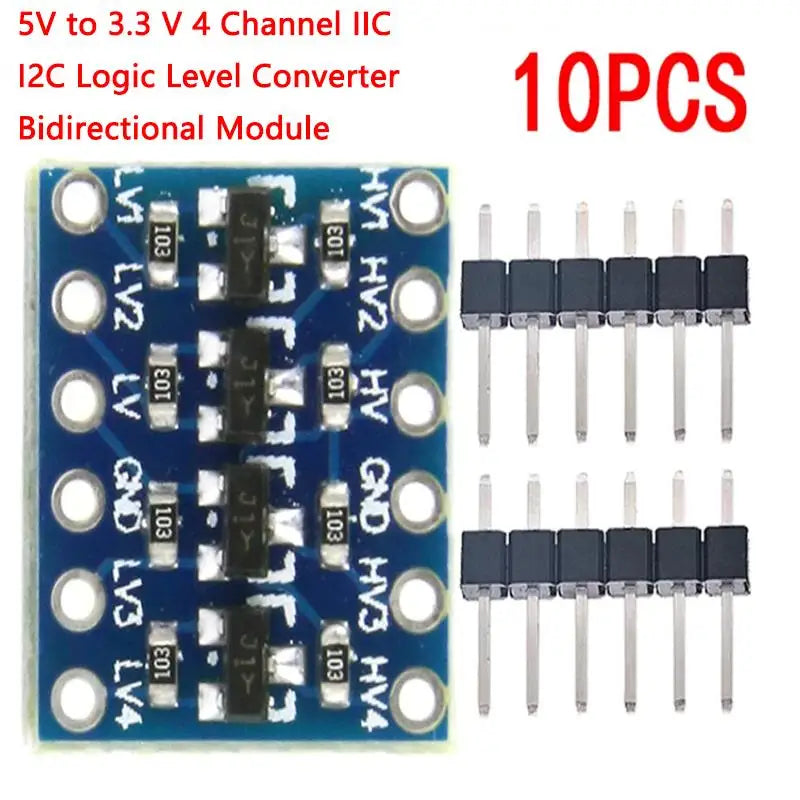 5V to 3.3V 4-channel bidirectional I2C logic level converter module, suitable for Arduino, Raspberry Pi, and DIY electronics projects