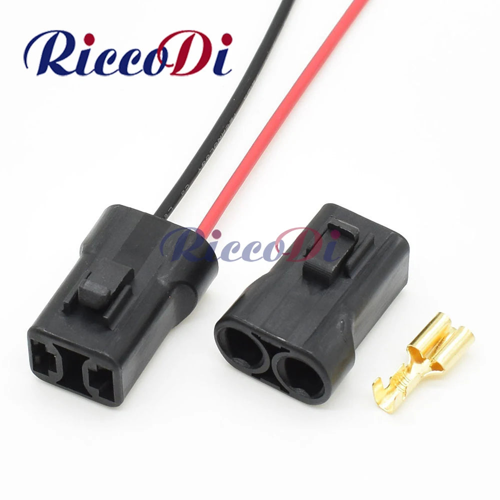 Overview of 6.3mm series 2 pin black female automotive connector DJM7021-6.3-21 with terminals for reliable wiring