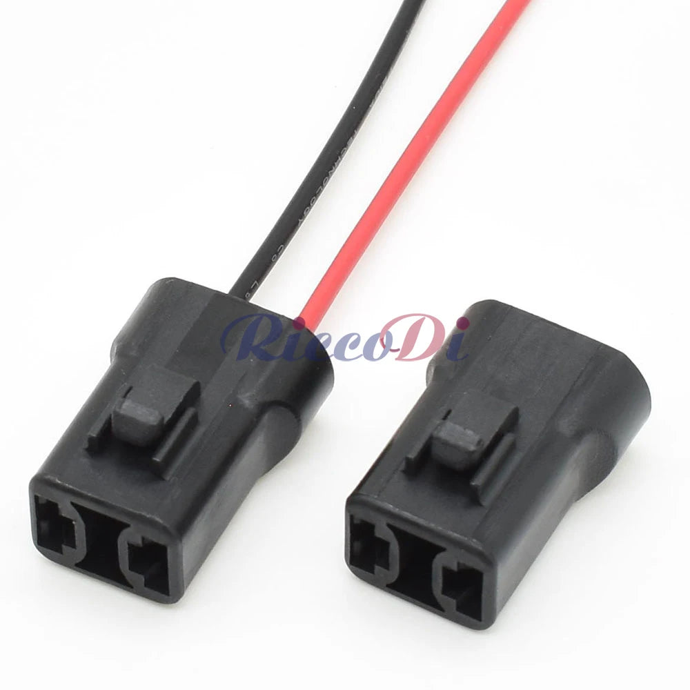 Mating interface of 6.3mm series 2 pin black female connector DJM7021-6.3-21 showing secure fit for automotive wiring