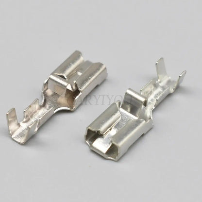 6.3MM automotive female brass tinned crimp wire terminal showing crimp structure for cable connector