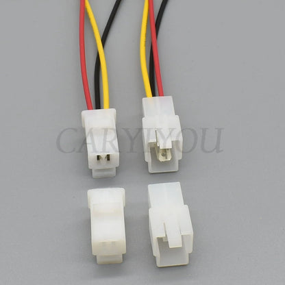 Rear view of 6.3mm 3-pin automotive wire connector CDI battery charger 6110-4533 6120-2033 showing wiring terminals
