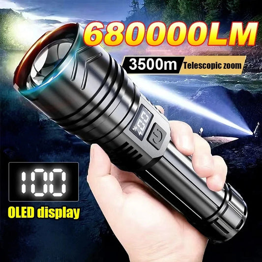 680000LM rechargeable LED flashlight with zoom