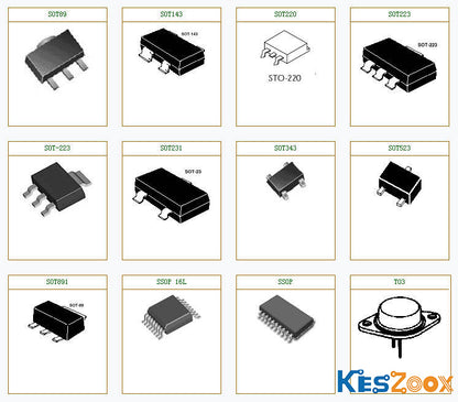 Large assortment of mixed electronic components — DIP IC chips, signal relay, electrolytic capacitor, 7-segment LED display, film capacitor, pin header, tactile switch, carbon resistor, NPN transistor, Phoenix terminal block, DIP switch, toggle switch — complete electronics component variety for repair, prototyping and education at Keszoox