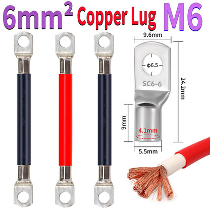 6mm² pure copper cable with M6 ring terminal for high current electrical and grounding connections