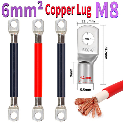 6mm² copper lug power cable with M8 ring terminal used in battery and industrial power systems