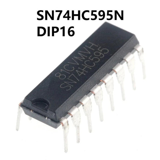 74HC595 shift register IC in DIP-16 package, SN74HC595N high-performance serial-to-parallel IC for electronics and DIY projects