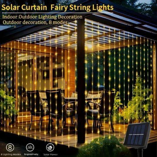 Solar LED curtain lights with 8 modes for parties and weddings