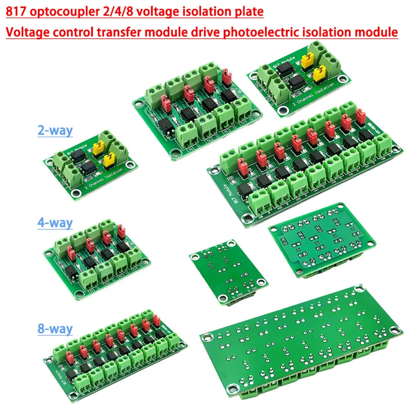 817 optocoupler voltage isolation and drive module, suitable for voltage control, photoelectric isolation, and DIY electronics projects