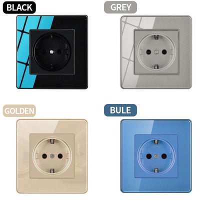 86-type AC wall switch with crystal tempered glass panel for EU, Russia, France, UK sockets